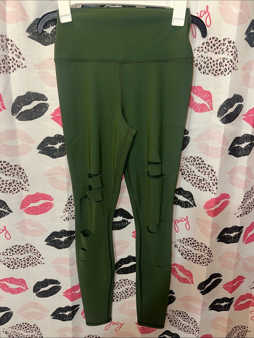 ALO Yoga Olive Green Distressed High-Rise Leggings